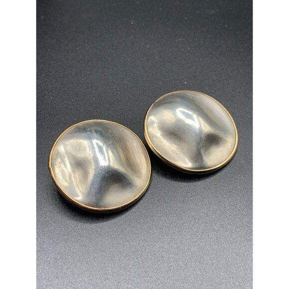 Modernist Sterling Silver And 14k Gold Clip-On Earrings Signed J.B.M. - Picture 4 of 8